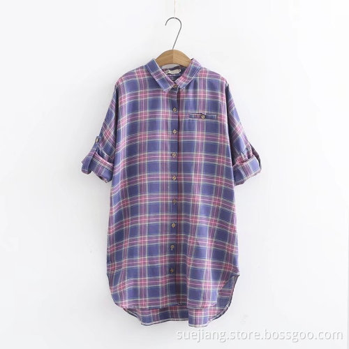 Dyed Women's Paid Long Sleeve Casual Shirt Blouses